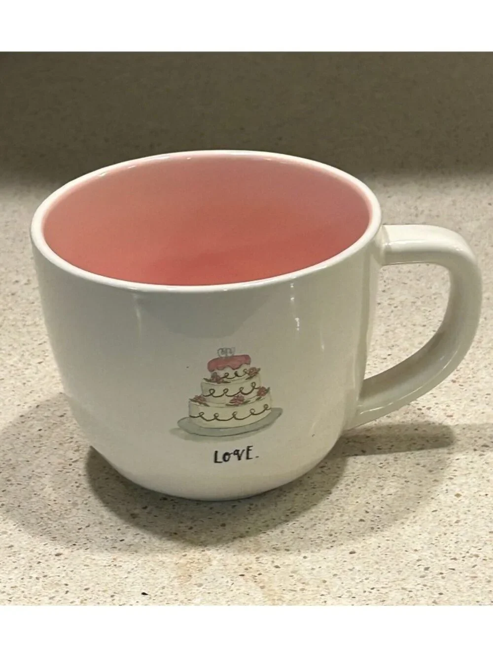 Rae Dunn Coffee Mug Artisan Collection Wedding Cake Love Mug Pink White
